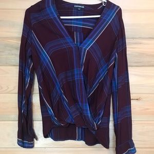 Express, maroon and blue, plaid blouse. Size small.